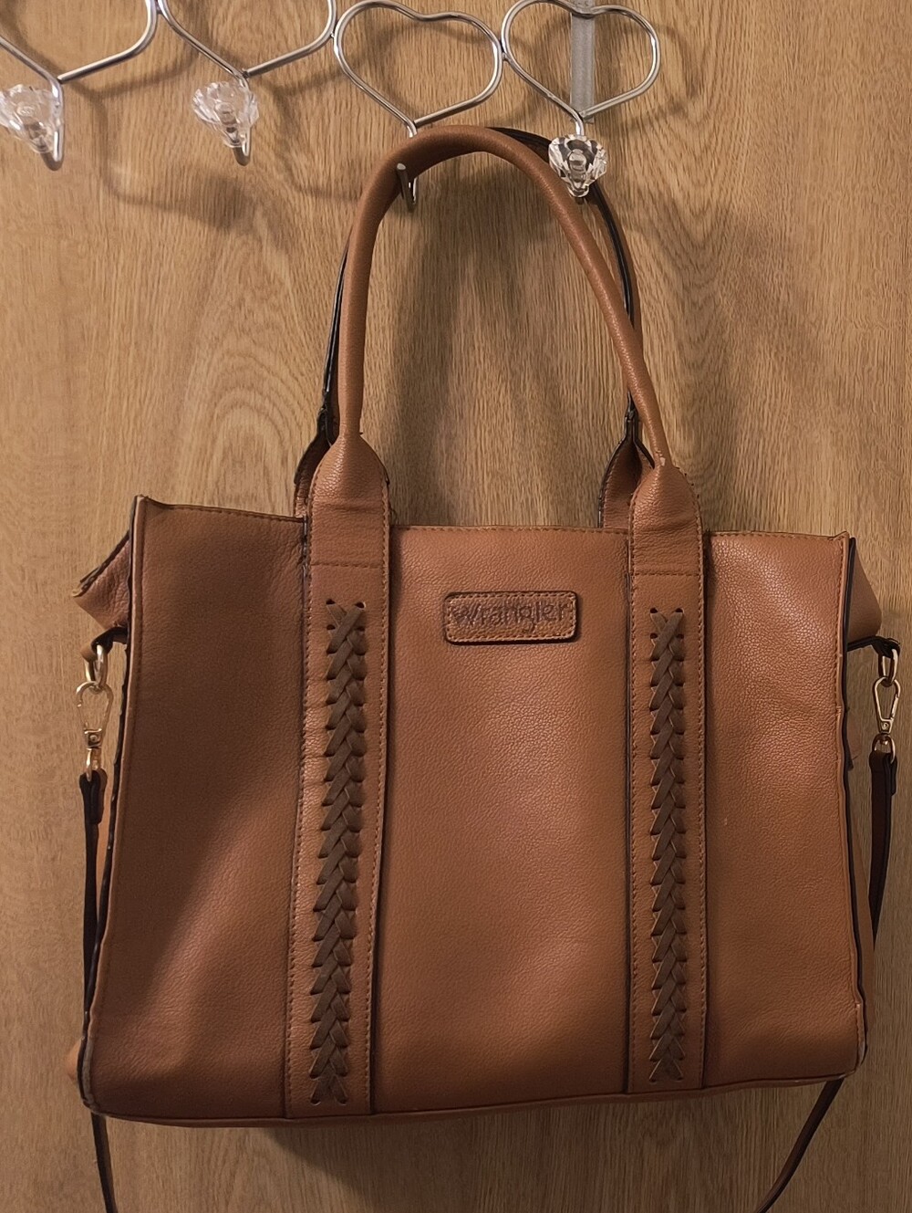 Wrangler Western Whipstitch Tote Crossbody Bag Cognac Brown Handbag Satchel - Picture 11 of 11